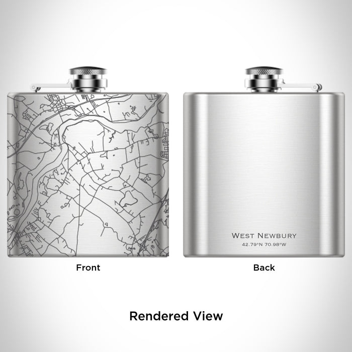 Rendered View of West Newbury Massachusetts Map Engraving on 6oz Stainless Steel Flask