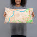 Person holding 20x12 Custom West Newbury Massachusetts Map Throw Pillow in Watercolor