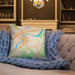 Custom West Newbury Massachusetts Map Throw Pillow in Watercolor on Cream Colored Couch