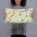 Person holding 20x12 Custom West Newbury Massachusetts Map Throw Pillow in Woodblock