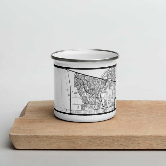 Front View Custom Weston Florida Map Enamel Mug in Classic on Cutting Board
