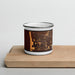 Front View Custom Weston Florida Map Enamel Mug in Ember on Cutting Board