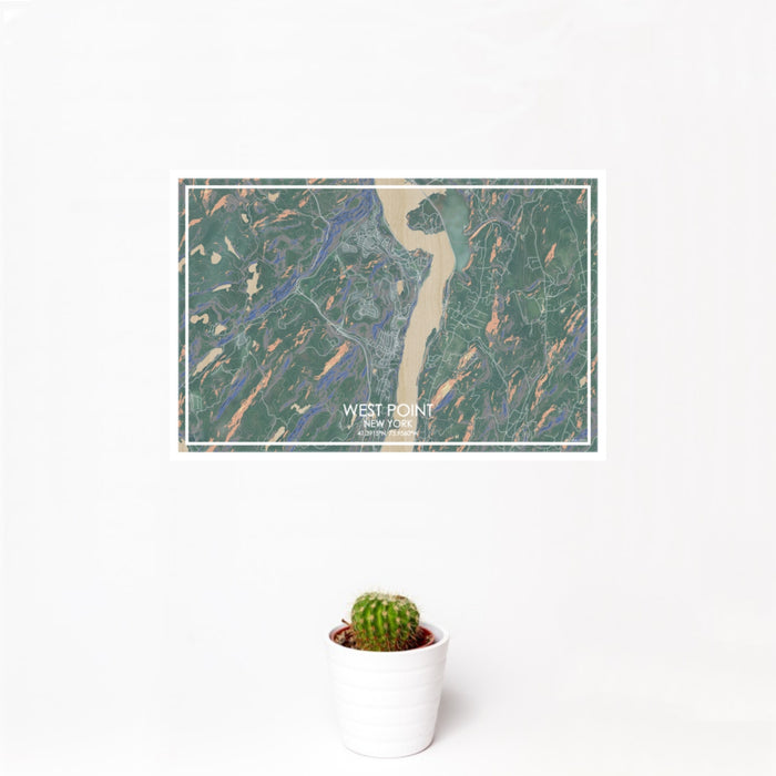 12x18 West Point New York Map Print Landscape Orientation in Afternoon Style With Small Cactus Plant in White Planter