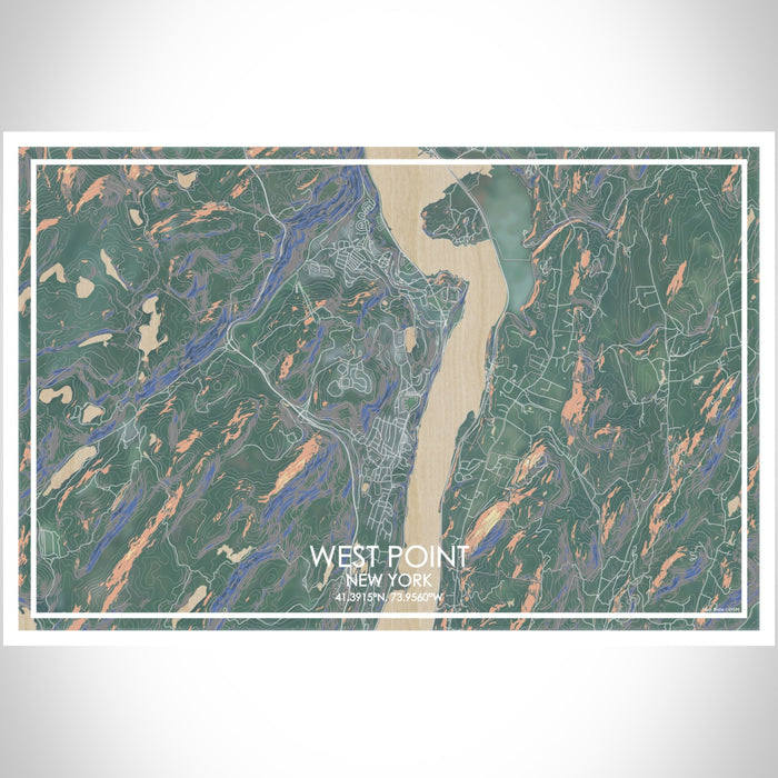West Point New York Map Print Landscape Orientation in Afternoon Style With Shaded Background