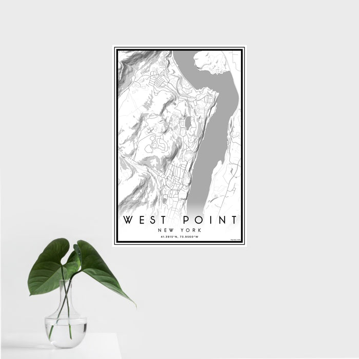 16x24 West Point New York Map Print Portrait Orientation in Classic Style With Tropical Plant Leaves in Water