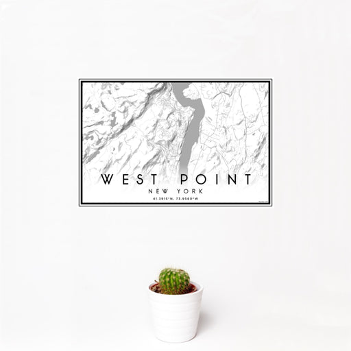 12x18 West Point New York Map Print Landscape Orientation in Classic Style With Small Cactus Plant in White Planter