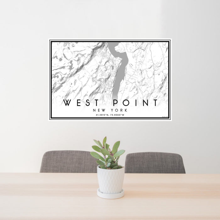 24x36 West Point New York Map Print Landscape Orientation in Classic Style Behind 2 Chairs Table and Potted Plant