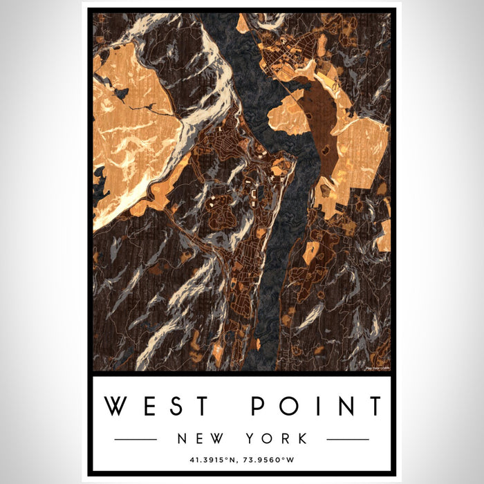 West Point New York Map Print Portrait Orientation in Ember Style With Shaded Background