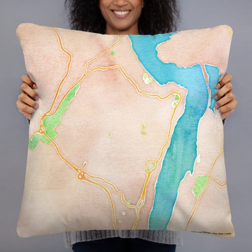 Person holding 22x22 Custom West Point New York Map Throw Pillow in Watercolor