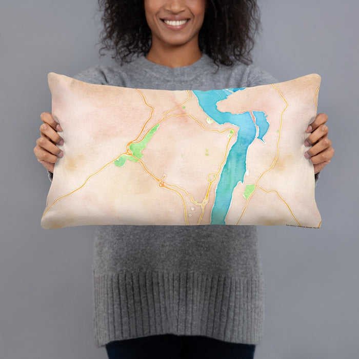 Person holding 20x12 Custom West Point New York Map Throw Pillow in Watercolor