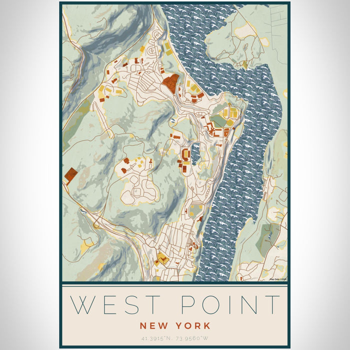West Point New York Map Print Portrait Orientation in Woodblock Style With Shaded Background