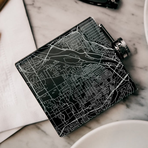 West St. Paul Minnesota Custom Engraved City Map Inscription Coordinates on 6oz Stainless Steel Flask in Black