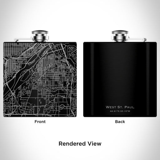 Rendered View of West St. Paul Minnesota Map Engraving on 6oz Stainless Steel Flask in Black