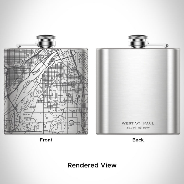 Rendered View of West St. Paul Minnesota Map Engraving on 6oz Stainless Steel Flask
