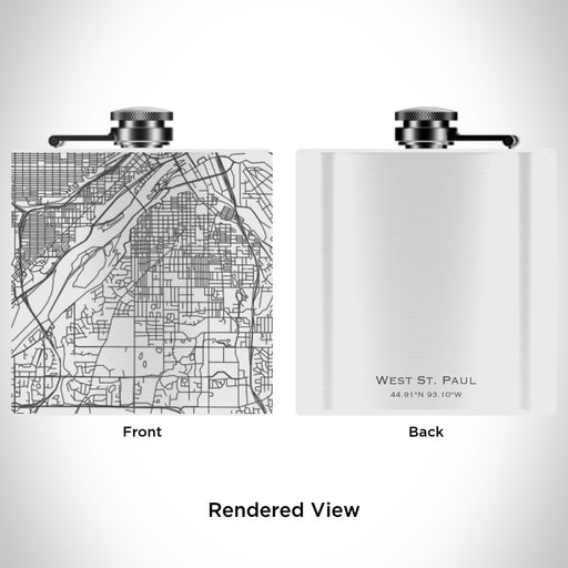 Rendered View of West St. Paul Minnesota Map Engraving on 6oz Stainless Steel Flask in White