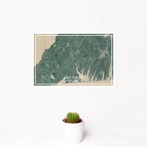 12x18 WEST TISBURY Massachusetts Map Print Landscape Orientation in Afternoon Style With Small Cactus Plant in White Planter