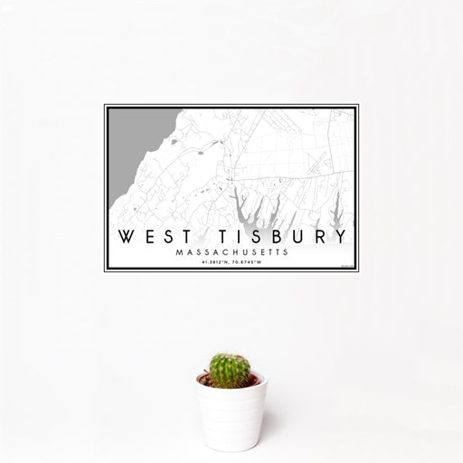 12x18 West Tisbury Massachusetts Map Print Landscape Orientation in Classic Style With Small Cactus Plant in White Planter