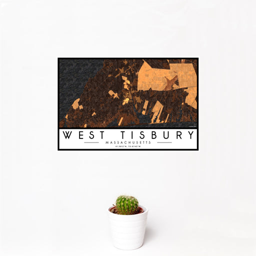 12x18 West Tisbury Massachusetts Map Print Landscape Orientation in Ember Style With Small Cactus Plant in White Planter