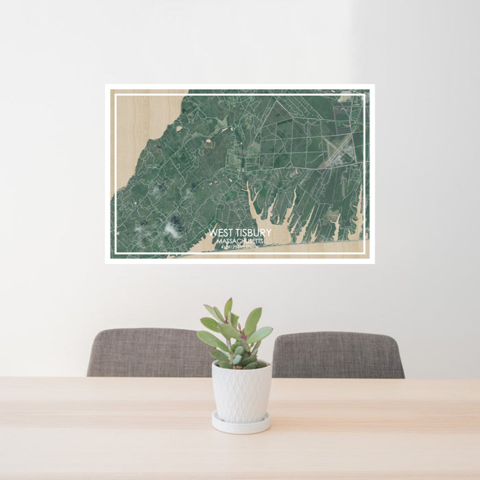 24x36 WEST TISBURY Massachusetts Map Print Lanscape Orientation in Afternoon Style Behind 2 Chairs Table and Potted Plant