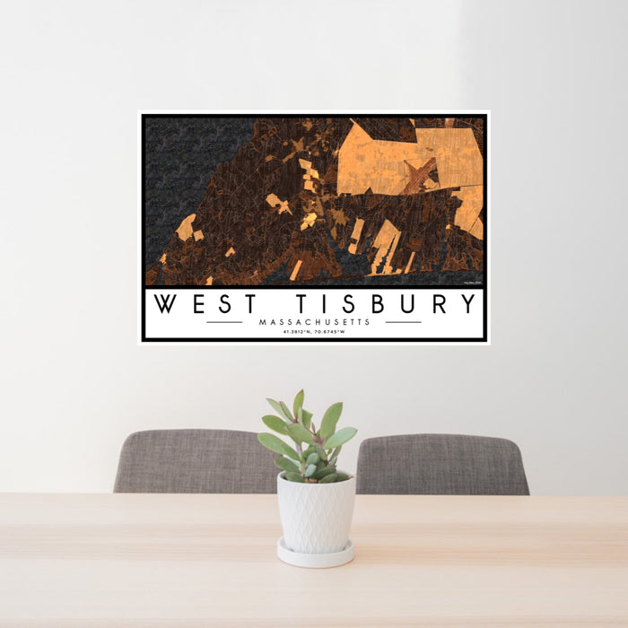 24x36 West Tisbury Massachusetts Map Print Lanscape Orientation in Ember Style Behind 2 Chairs Table and Potted Plant