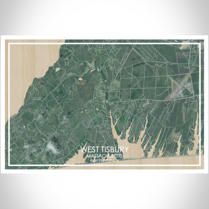 WEST TISBURY Massachusetts Map Print Landscape Orientation in Afternoon Style With Shaded Background