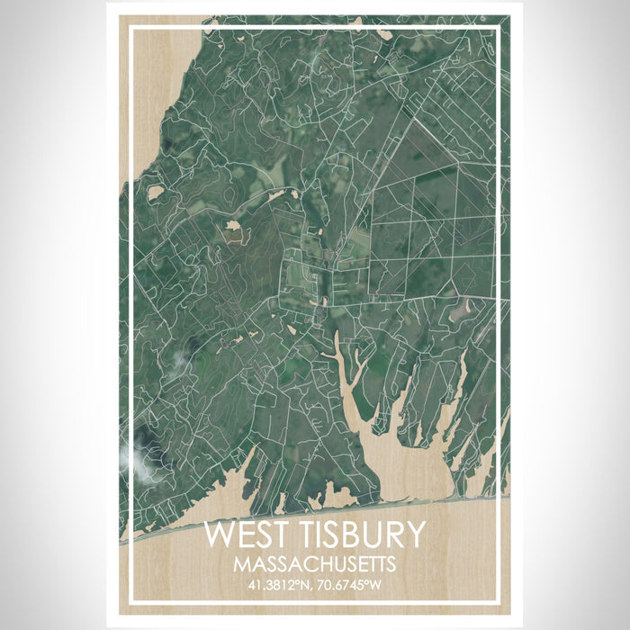 WEST TISBURY Massachusetts Map Print Portrait Orientation in Afternoon Style With Shaded Background