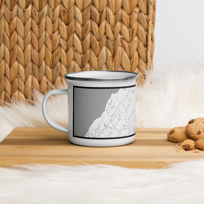Left View Custom West Tisbury Massachusetts Map Enamel Mug in Classic on Table Top