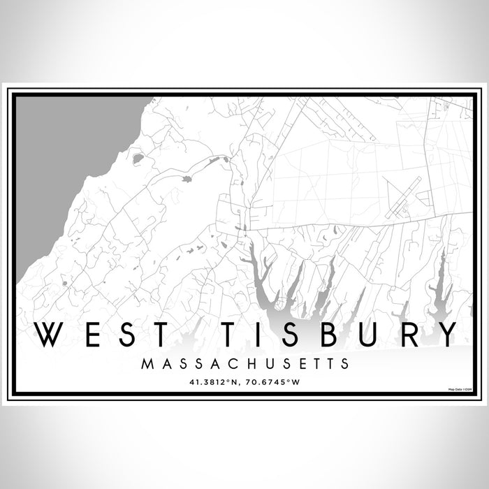 West Tisbury Massachusetts Map Print Landscape Orientation in Classic Style With Shaded Background