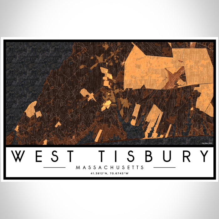 West Tisbury Massachusetts Map Print Landscape Orientation in Ember Style With Shaded Background