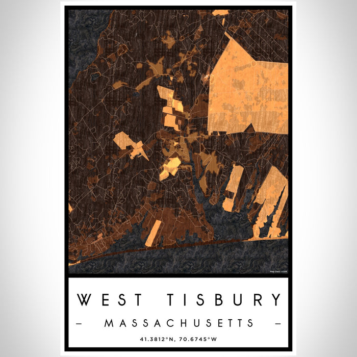 West Tisbury Massachusetts Map Print Portrait Orientation in Ember Style With Shaded Background