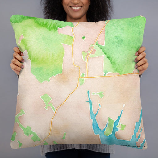 Person holding 22x22 Custom West Tisbury Massachusetts Map Throw Pillow in Watercolor