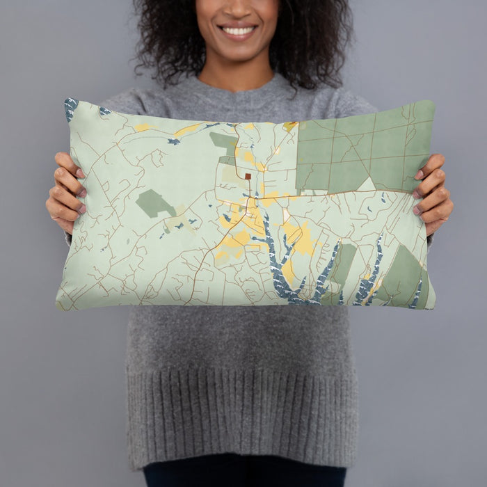 Person holding 20x12 Custom West Tisbury Massachusetts Map Throw Pillow in Woodblock
