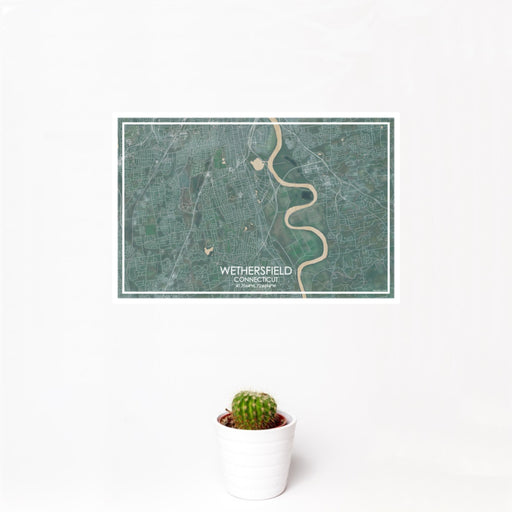 12x18 Wethersfield Connecticut Map Print Landscape Orientation in Afternoon Style With Small Cactus Plant in White Planter