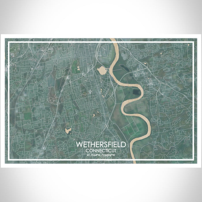 Wethersfield Connecticut Map Print Landscape Orientation in Afternoon Style With Shaded Background