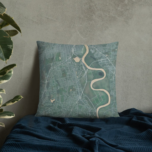 Custom Wethersfield Connecticut Map Throw Pillow in Afternoon on Bedding Against Wall