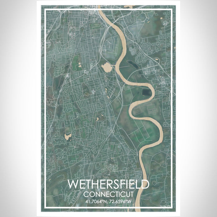 Wethersfield Connecticut Map Print Portrait Orientation in Afternoon Style With Shaded Background