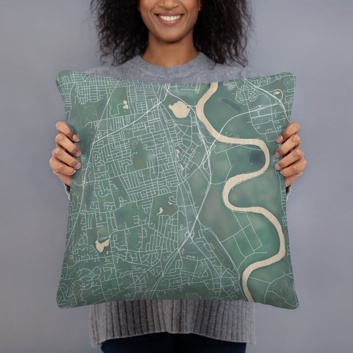 Person holding 18x18 Custom Wethersfield Connecticut Map Throw Pillow in Afternoon