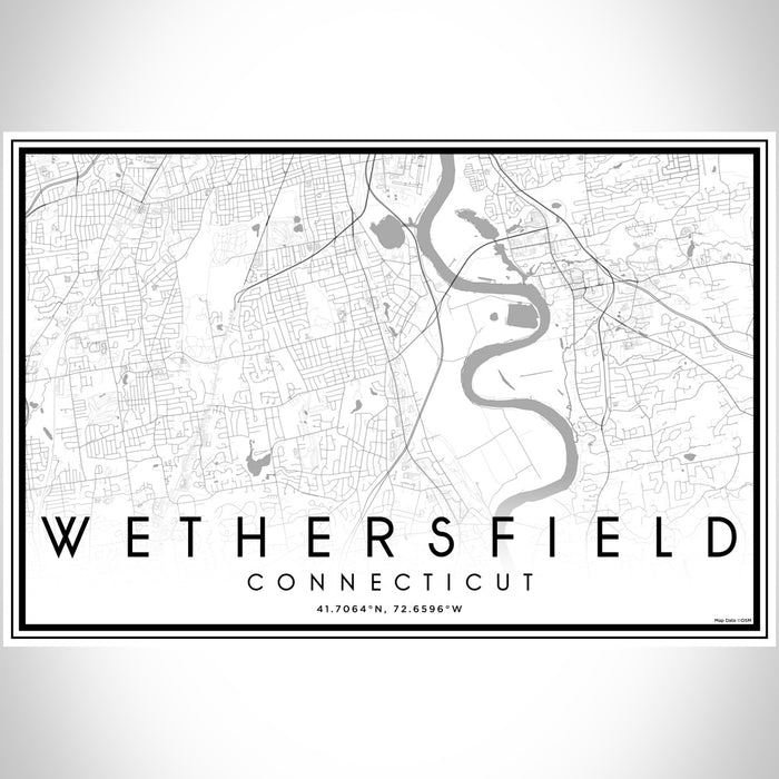 Wethersfield Connecticut Map Print Landscape Orientation in Classic Style With Shaded Background