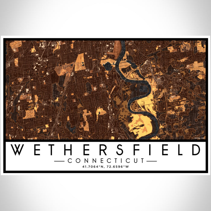 Wethersfield Connecticut Map Print Landscape Orientation in Ember Style With Shaded Background