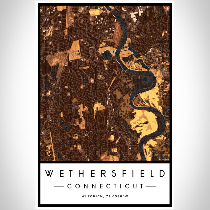 Wethersfield Connecticut Map Print Portrait Orientation in Ember Style With Shaded Background