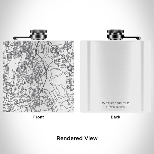 Rendered View of Wethersfield Connecticut Map Engraving on 6oz Stainless Steel Flask in White