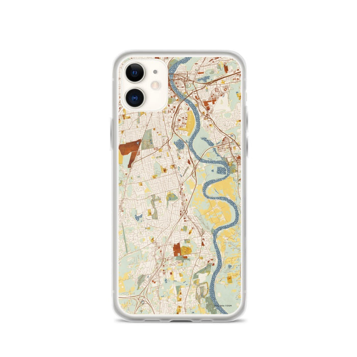 Custom iPhone 11 Wethersfield Connecticut Map Phone Case in Woodblock