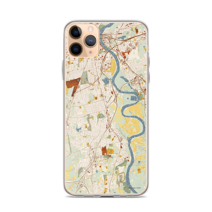Custom iPhone 11 Pro Max Wethersfield Connecticut Map Phone Case in Woodblock