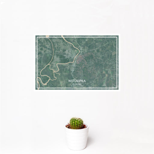 12x18 Wetumpka Alabama Map Print Landscape Orientation in Afternoon Style With Small Cactus Plant in White Planter