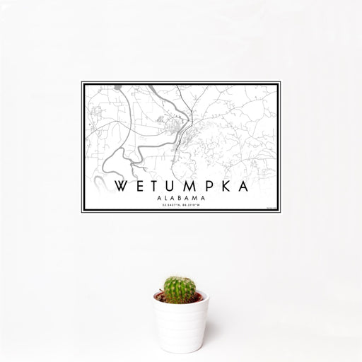 12x18 Wetumpka Alabama Map Print Landscape Orientation in Classic Style With Small Cactus Plant in White Planter