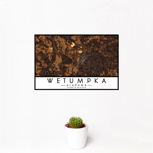 12x18 Wetumpka Alabama Map Print Landscape Orientation in Ember Style With Small Cactus Plant in White Planter
