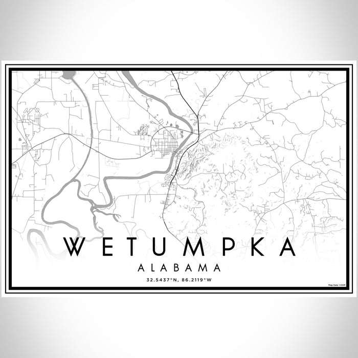 Wetumpka Alabama Map Print Landscape Orientation in Classic Style With Shaded Background