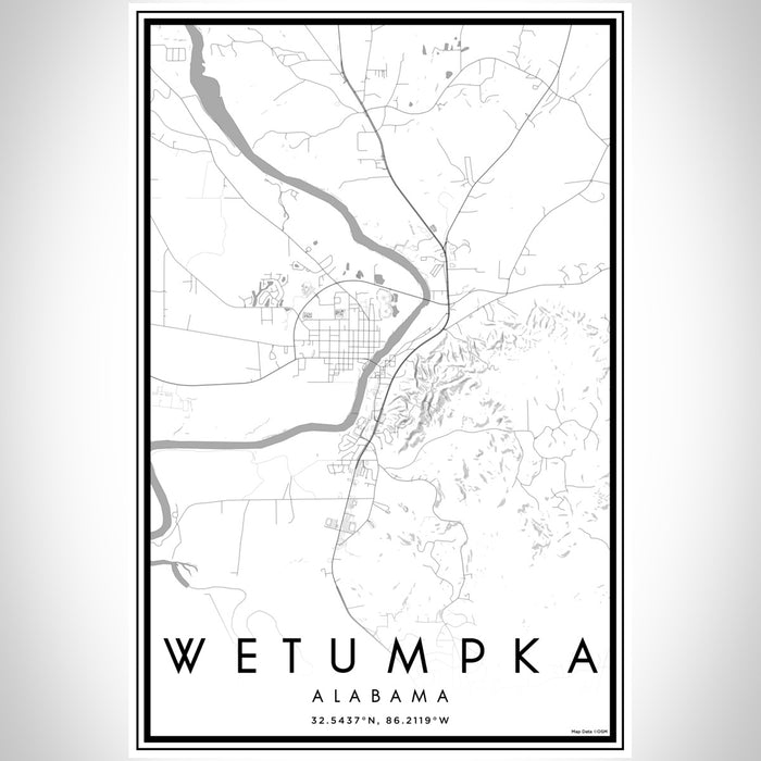 Wetumpka Alabama Map Print Portrait Orientation in Classic Style With Shaded Background