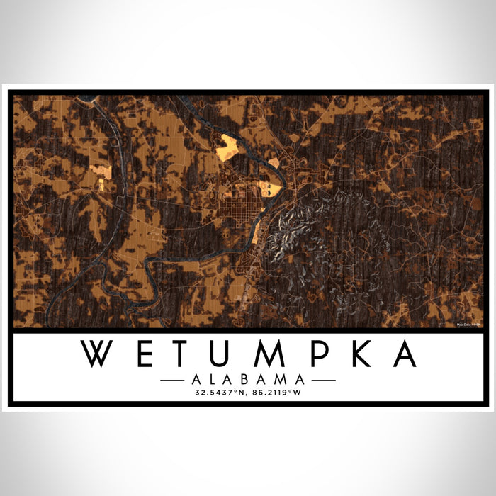Wetumpka Alabama Map Print Landscape Orientation in Ember Style With Shaded Background