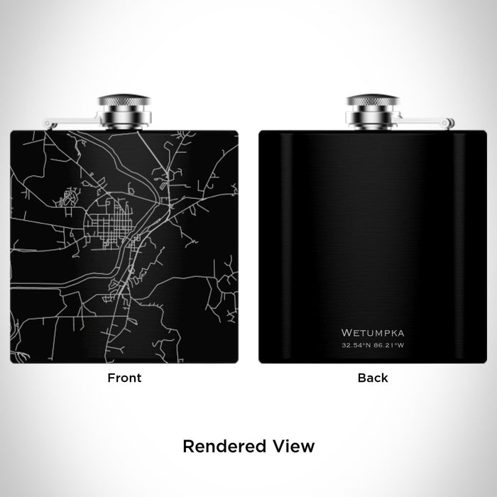 Rendered View of Wetumpka Alabama Map Engraving on 6oz Stainless Steel Flask in Black